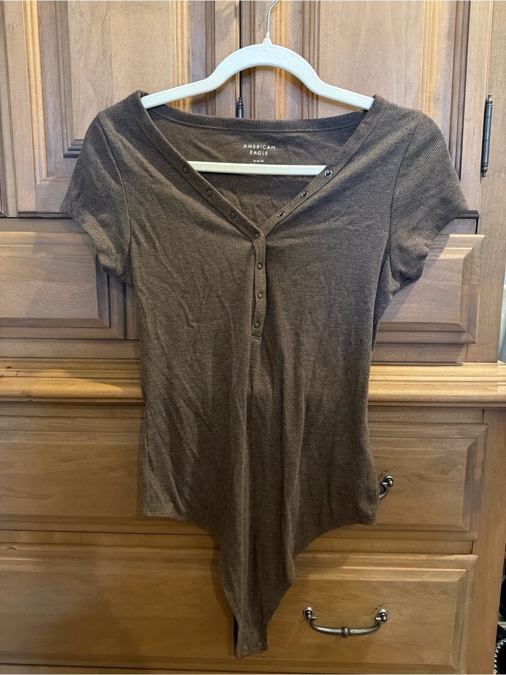 American Eagle Outfitters Brown Scoop Neck Henley Bodysuit
